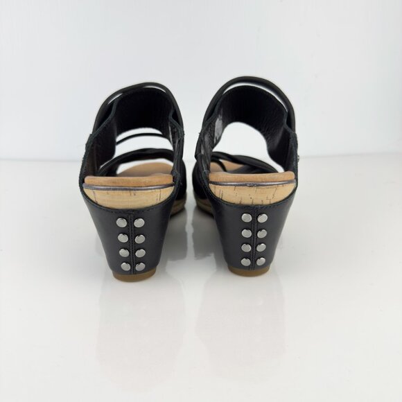 UGG  Hilarie‎ Wedge Sandals Black Leather Elastic Straps Espadrille US 8  EU 3 - Picture 5 of 12